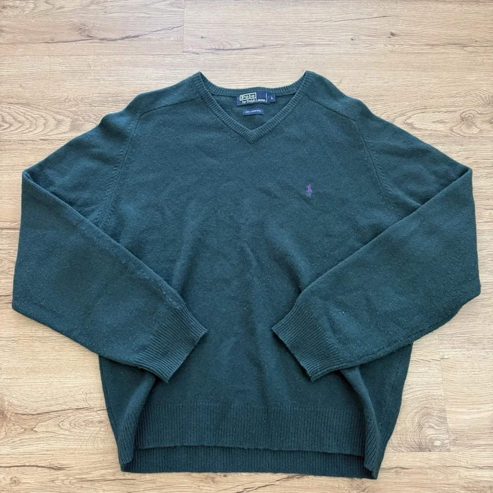 Men's Polo Ralph Lauren‎ V-Neck Lambswool Sweater - Size Large